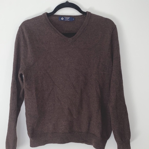 100% Merino Wool V-neck Sweater Long Sleeves J. Crew Size Medium Brown - Picture 1 of 8